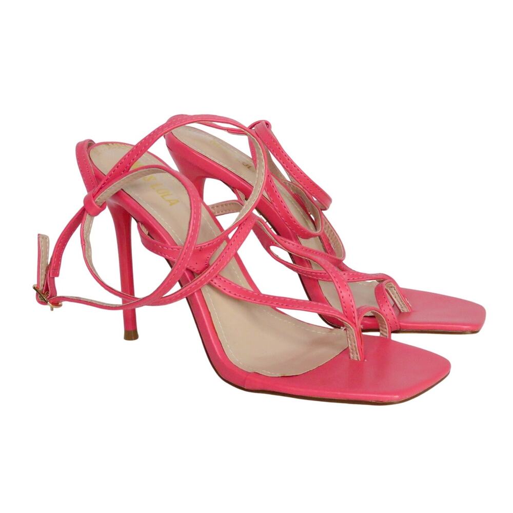 Miss Lola Pink Strappy Square Toe Heeled Sandals Size 7.5